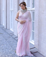 Presenting Faux Georgette Designer Saree With Fancy Thread Work And Sequence