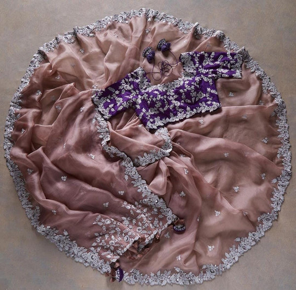 Premium wedding designer saree in pure chin-non fabric with luxurious multi-thread embroidery work