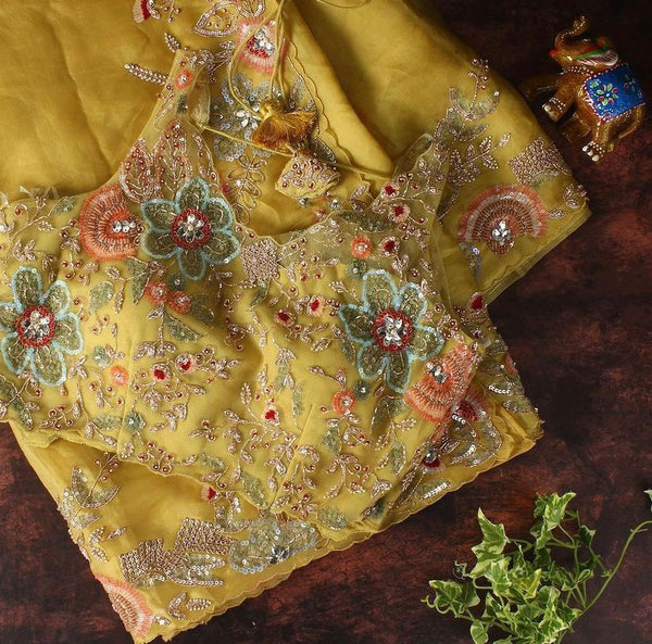 Premium wedding designer saree in pure georgette fabric with luxurious multi-thread embroidery work