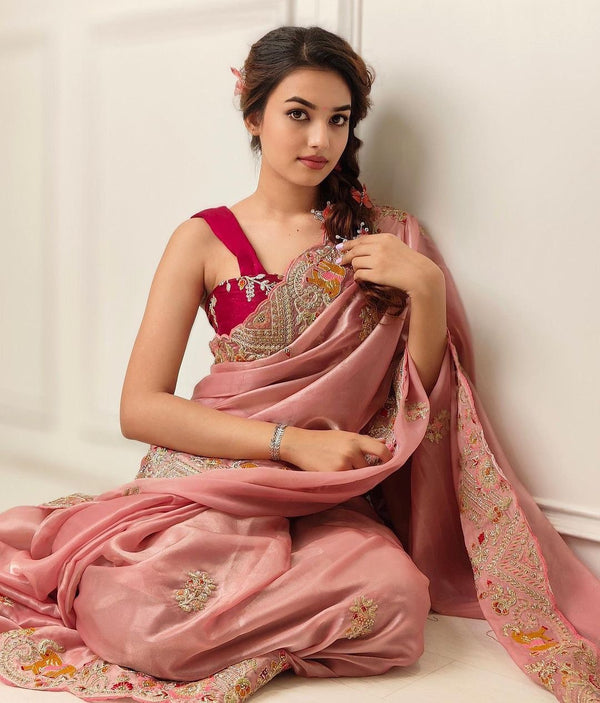 PRESENTING YOU JIMI CHU ORGANZA DESIGNER SAREE WITH EXCLUSIVE SEQUENCE WORK