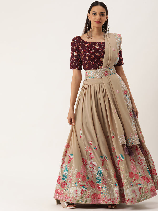 Georgette embellished with thread and sequins embroidery work Lehenga choli