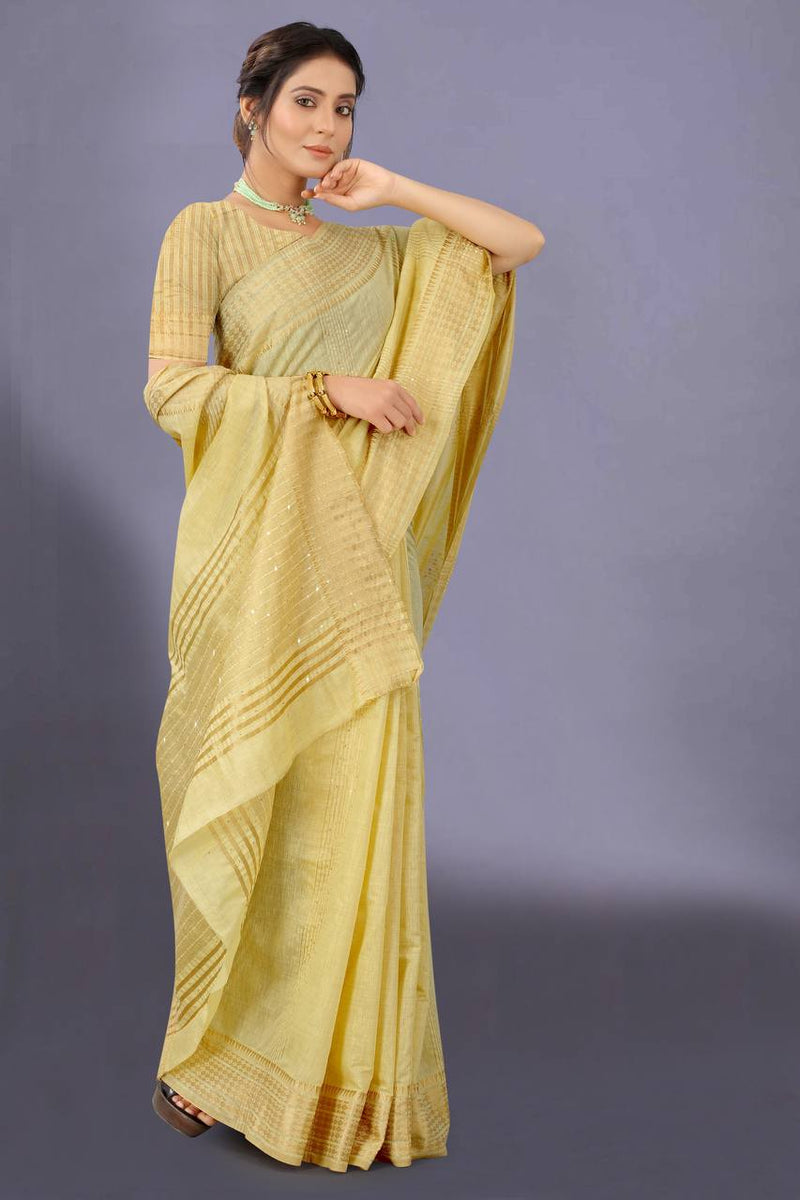 Cotton Silk saree with Beautiful Sequence weaving Pallu & Weaving  Border