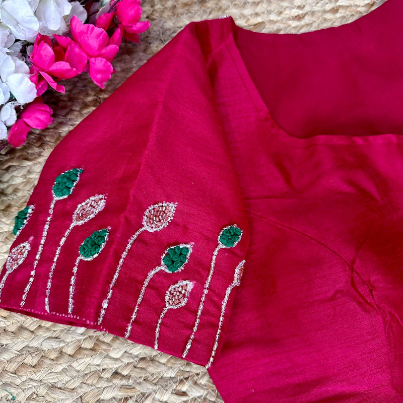 Beautiful handcrated work of kardana with contrast matching of knot handwork all over blouse