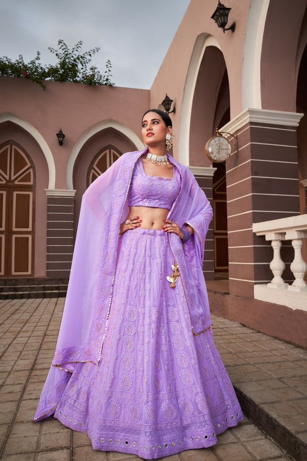 Keep it simple elegant but significant… We are digging this Verified most elegant Georgette lehenga Stand out in signature outfit of Lucknowi sequins work to make you look preciously attractive