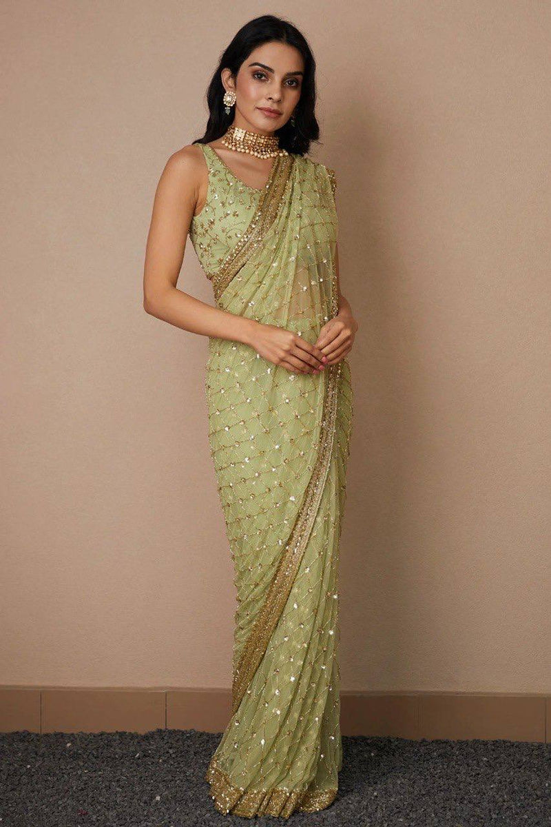 EXCLUSIVE HEAVY BUTTERFLY NET SEQUENCED EMBROIDERY DESIGNER SAREE WITH LUSHES OF FANCY THREAD WORK