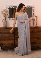 Presenting Shimmer Fabric Designer Saree With Fancy Thread Work And Sequence