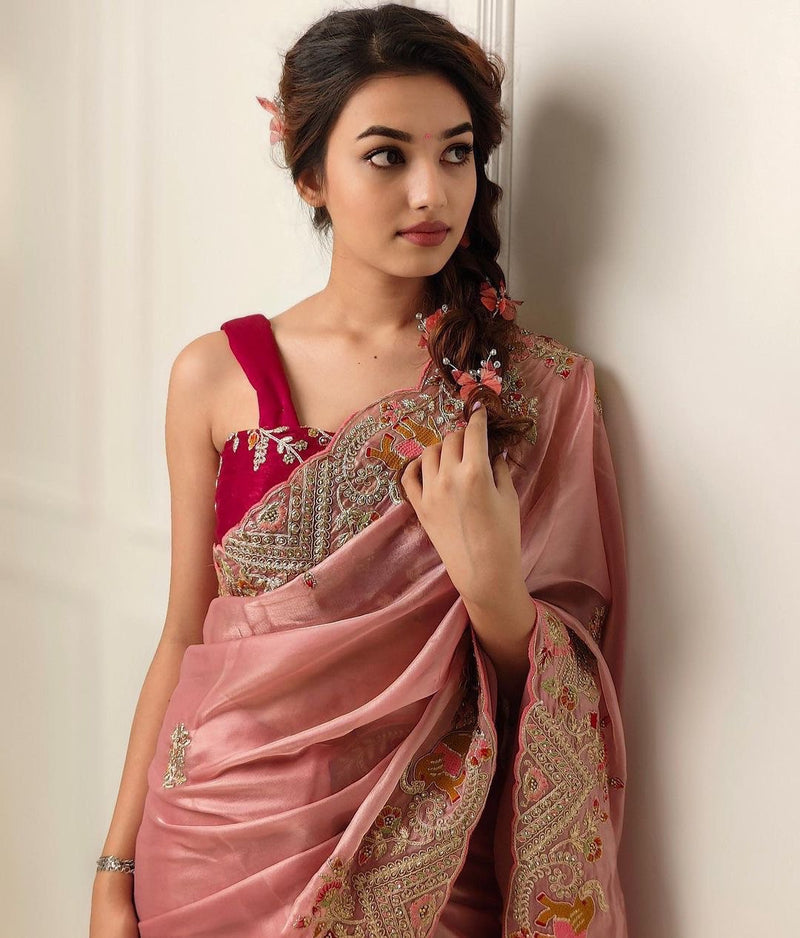 PRESENTING YOU JIMI CHU ORGANZA DESIGNER SAREE WITH EXCLUSIVE SEQUENCE WORK