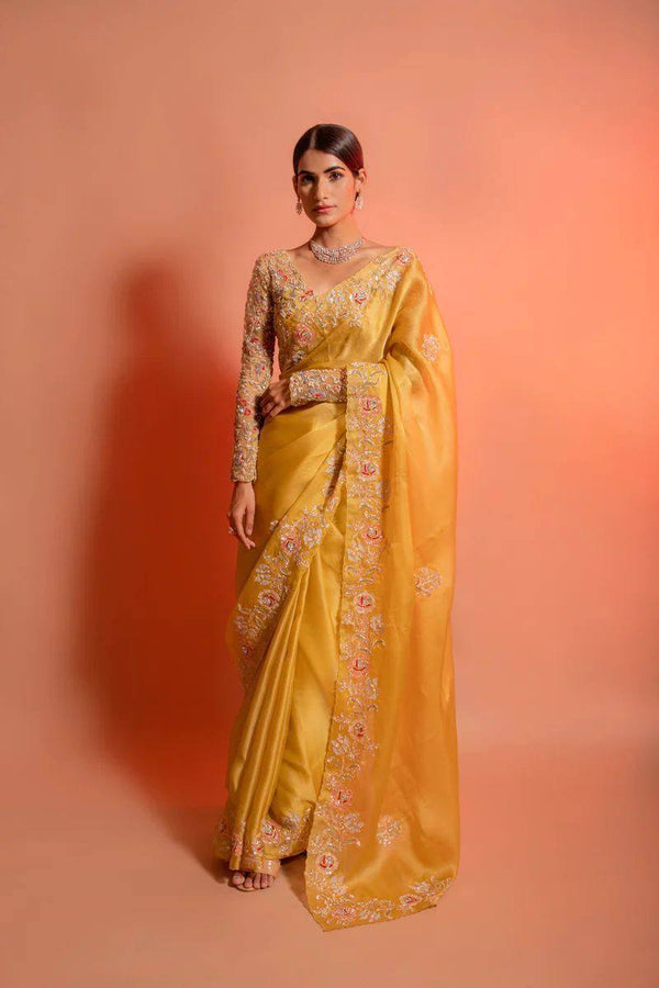 EXCLUSIVE YELLOW DESIGNER SAREE WITH LUXURIOUS BLOUSE