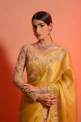 EXCLUSIVE YELLOW DESIGNER SAREE WITH LUXURIOUS BLOUSE