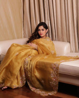 EXCLUSIVE YELLOW DESIGNER SAREE WITH LUXURIOUS BLOUSE