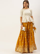 Refresh your look wearing this exclusive Mustard Lucknowi Work Pure Cotton lehenga choli. Women Can Buy This Lehenga Choli To Wear Special For Their Haldi Functions, Festivals, Ceremonies And Occasions.