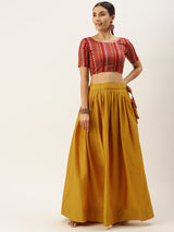Go For The Sophisticated Look With This Stunning Mustard Coloured Pure Cotton Lehenga Choli. Specially Designed To Wear In Haldi Ceremonies , Weddings, Functions and Special Occasions.