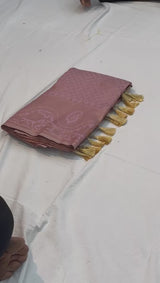 This beautiful Kanjeevaram Silk is having original pure zari woven motif weaves all over the body of the saree, having gold zari woven broad border and crafted with elegant Pallu.