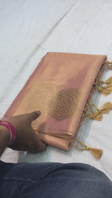 Original Tissue Silk Sarees with Zari Weaving all over having Mango Border having Chit Pallu with Jhalar