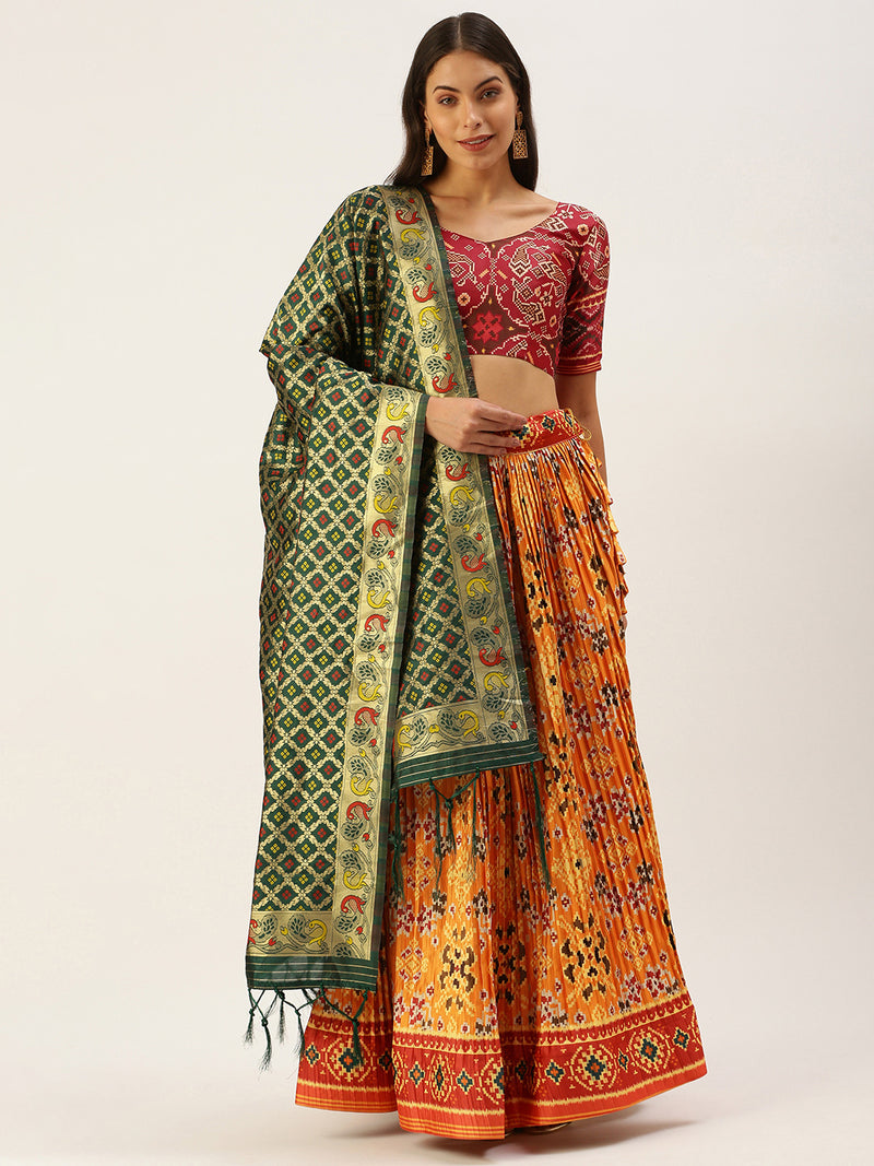 Zari Satin Patola Print Lehenga Choli