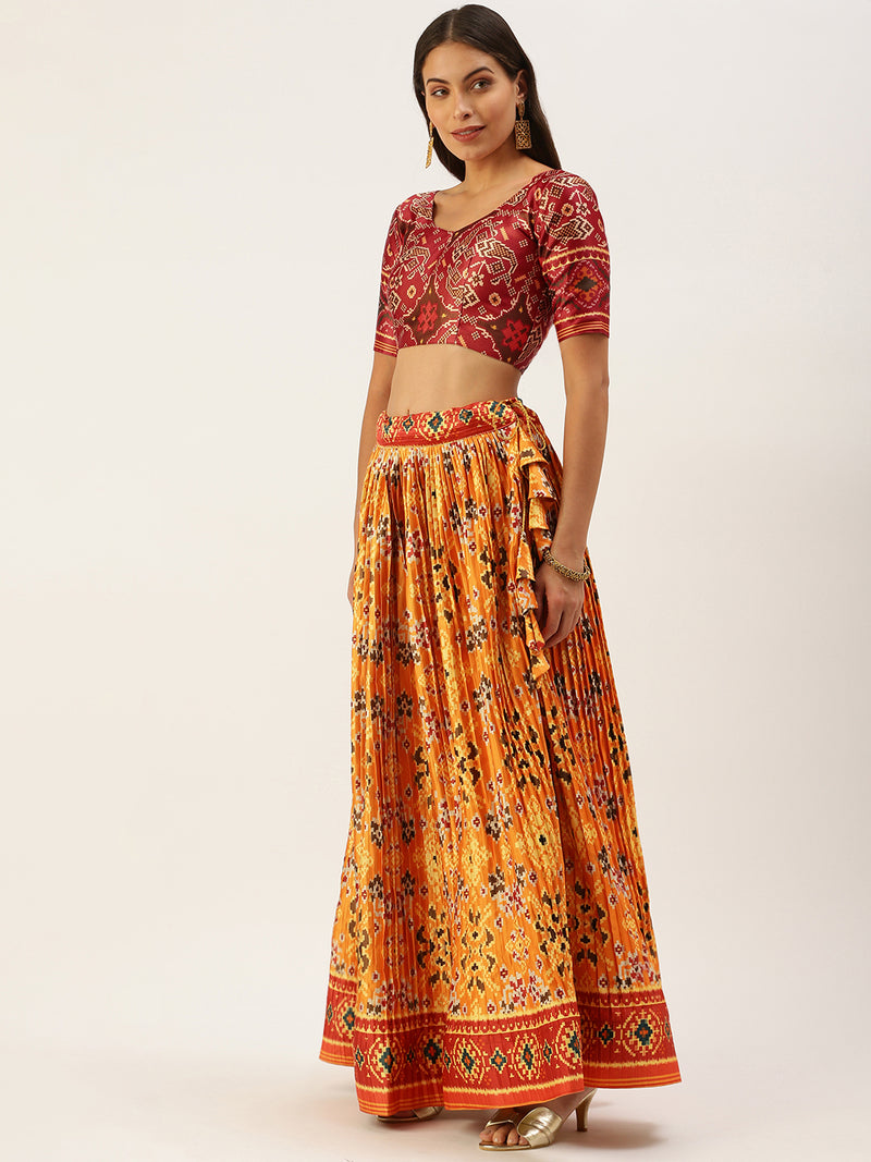 Zari Satin Patola Print Lehenga Choli