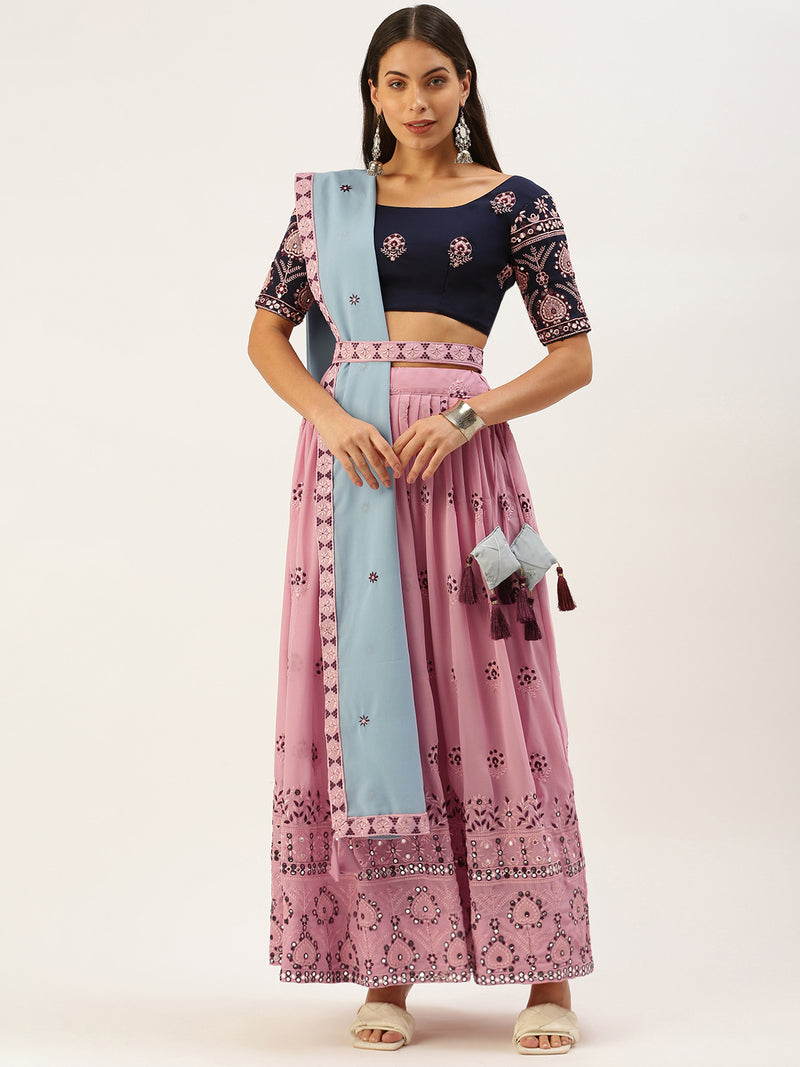 Georgette embellished with paper mirror and thread embroidery work Lehenga Choli