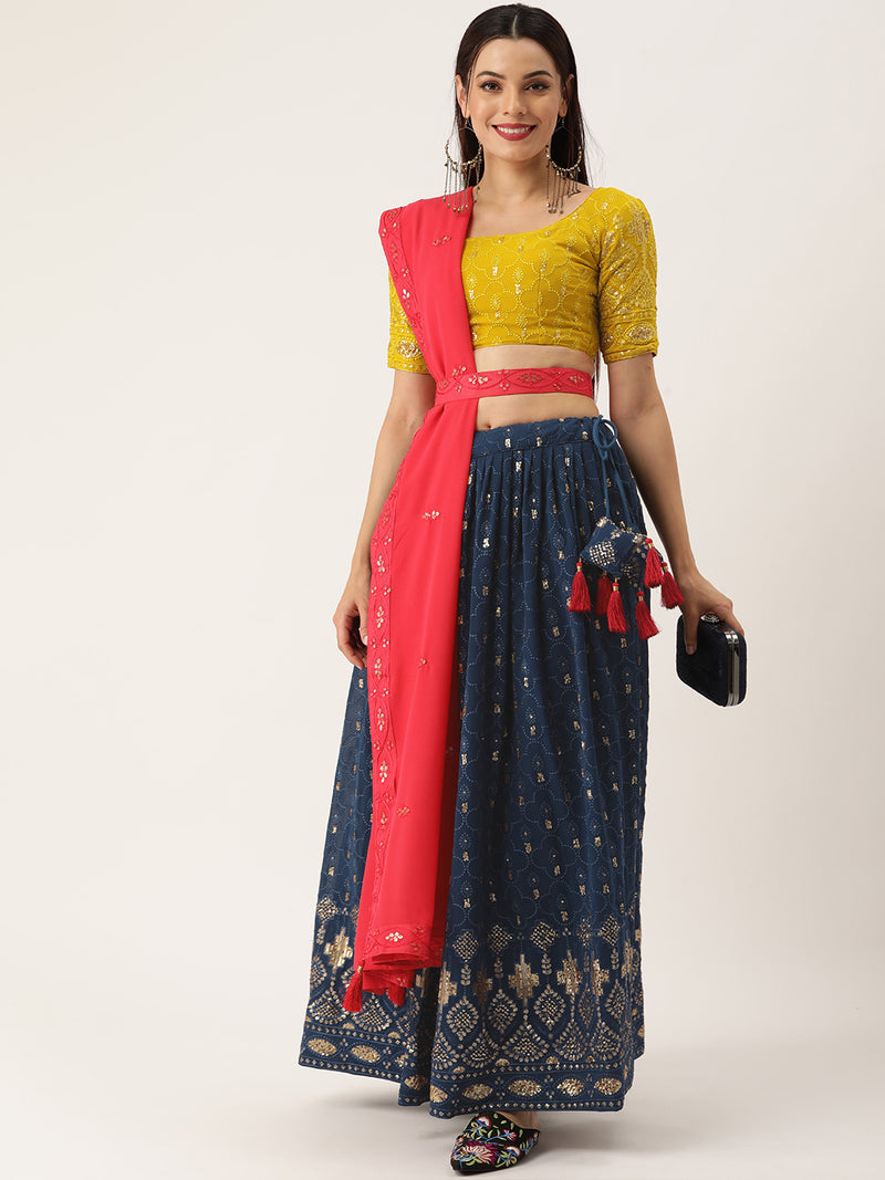 Georgette embellished with sequins and thread embroidery work Lehenga choli