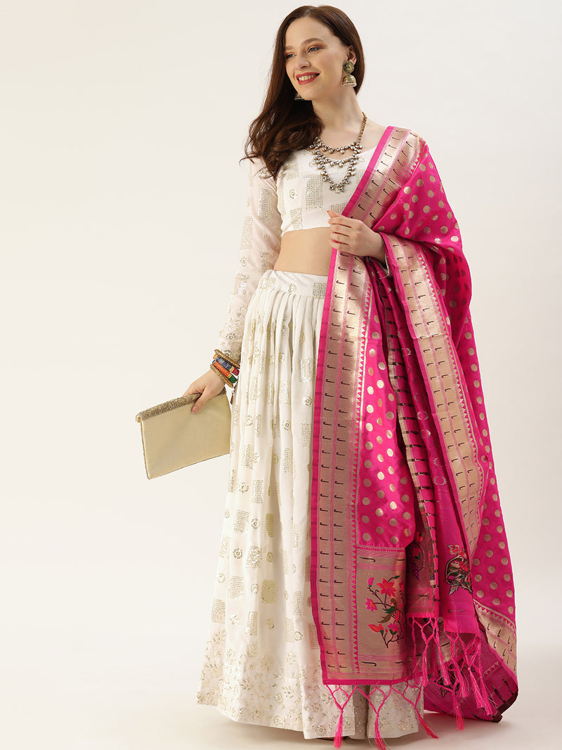 Georgette embellished with Sequins and thread embroidery work Lehenga choli