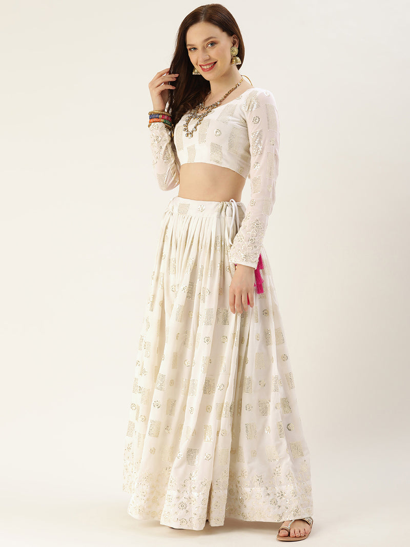 Georgette embellished with Sequins and thread embroidery work Lehenga choli