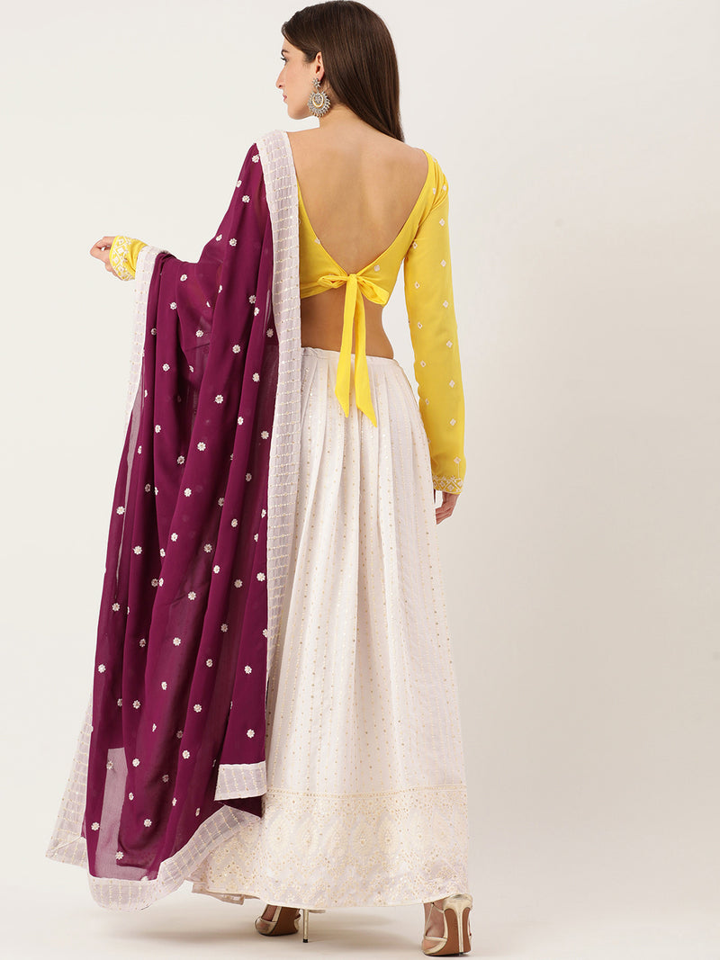 Georgette Lucknowi Cotton Thread and Sequins Work lehenga choli.