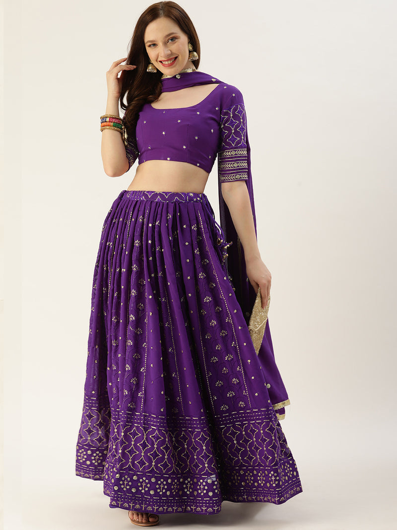 Georgette embellished with sequins and thread embroidery work Lehenga choli