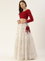 Georgette embellished with paper mirror, thread embroidery work Lehenga Choli