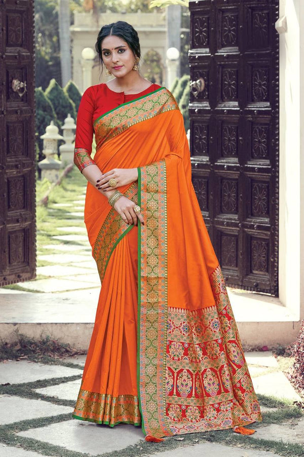 Soft Kanjivaram  silk saree with Beautiful zari weaving Border & Rich Pallu