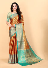 Pure Banarasi Saree With Rich Zari Wooven Pallu n Rich Zari Wooven Border With weawing  Design all over the Saree