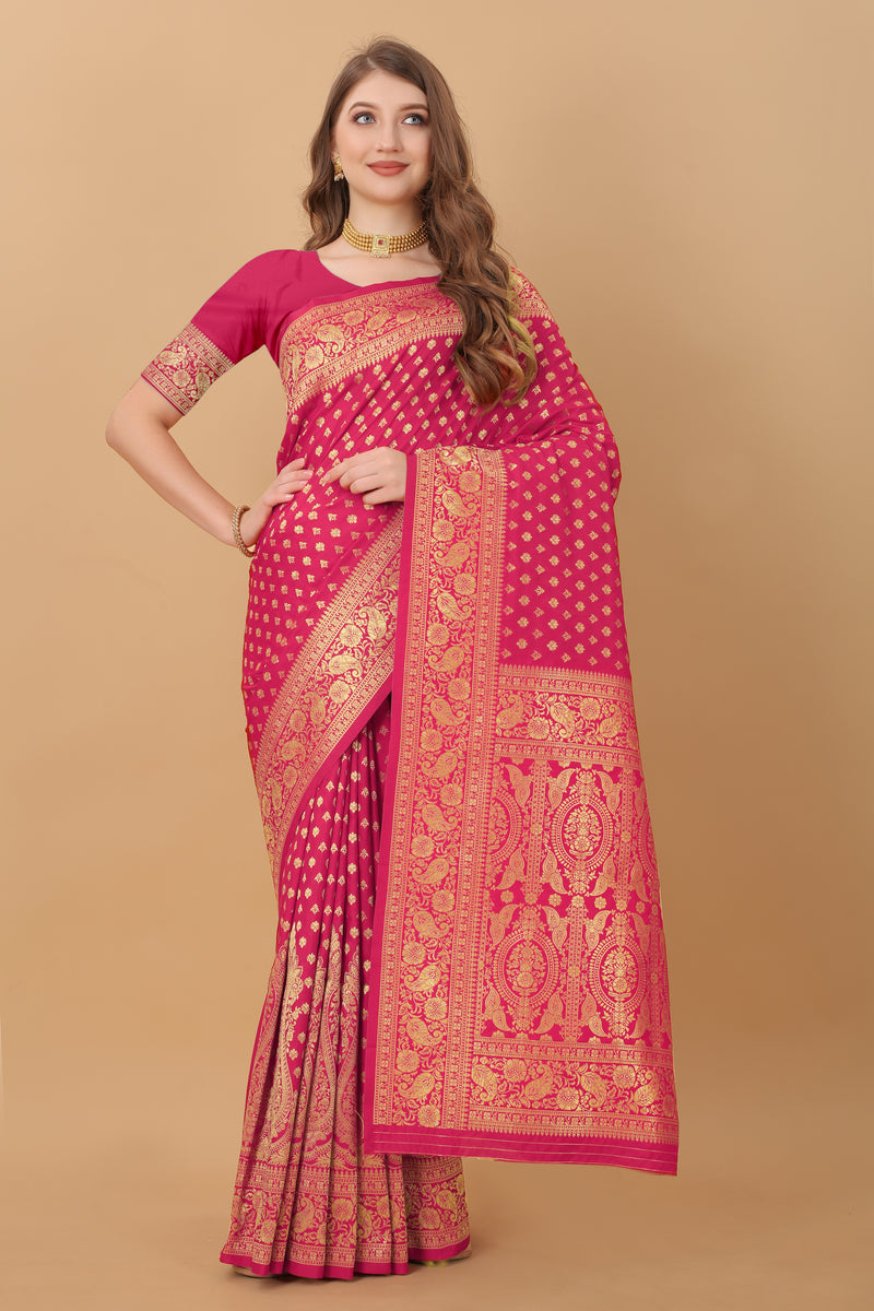 Crimson patli pallu cotton silk saree with blouse - IN WEAVE - 3395801