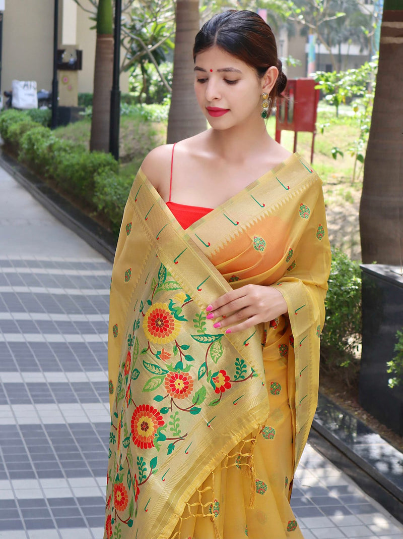 Yellow Embroidered Organza Saree – Surat supplier