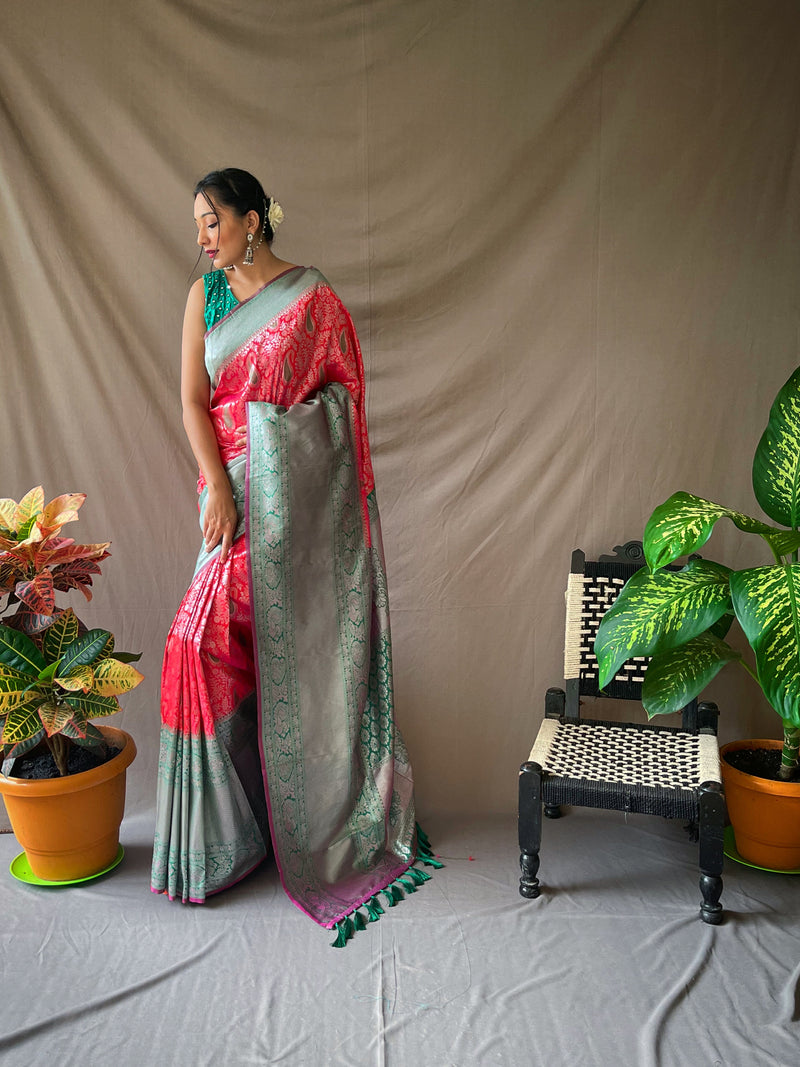 Buy CaraCola Women's Banarasi Style Pure Kanjivaram Silk Jacquard  Kanchipuram Pattu Saree With Un-Stiched Blouse… at Amazon.in