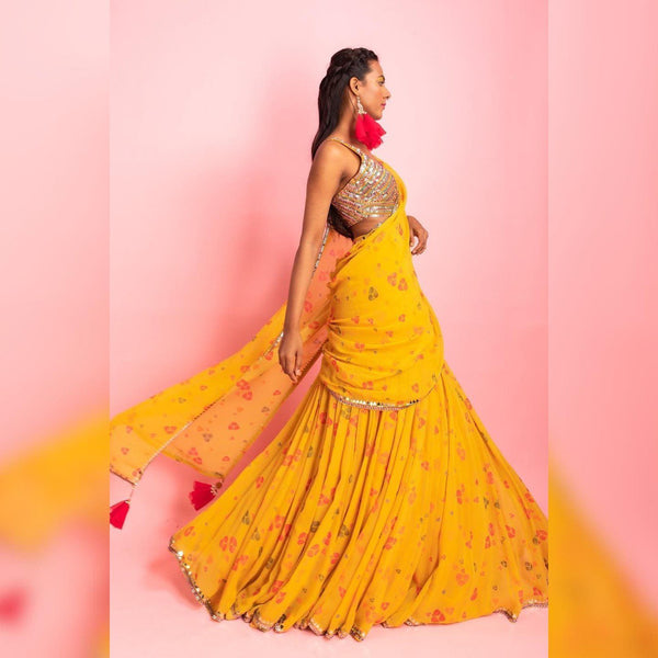 Light Yellow Pink Half Sarees - Saree Blouse Patterns