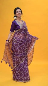 ORGANZA DESIGNER SAREE HUED IN SEQUENCE AND EMBROIDERY